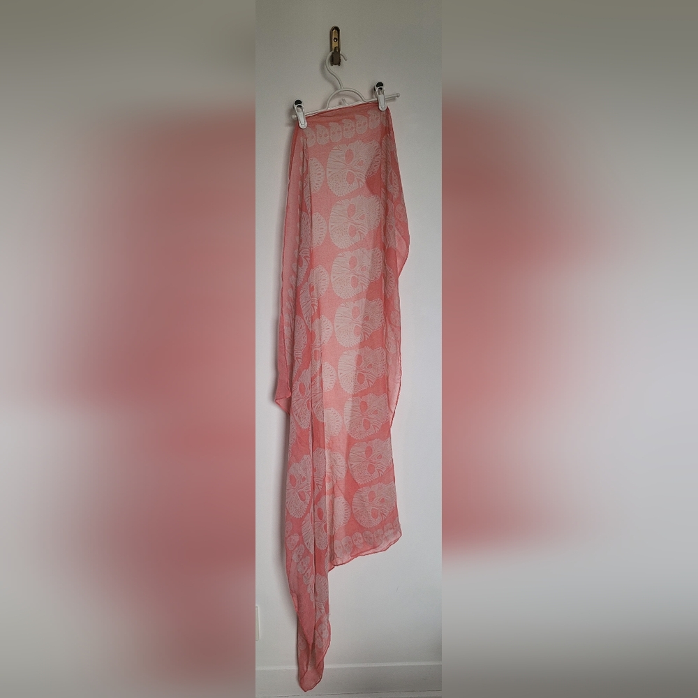 Coral and White Skulls Patterned Scarf